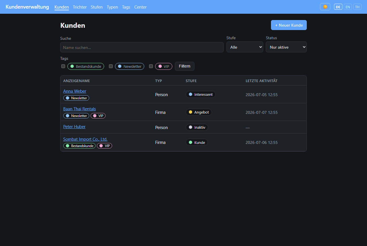 Screenshot crm — Kundenliste