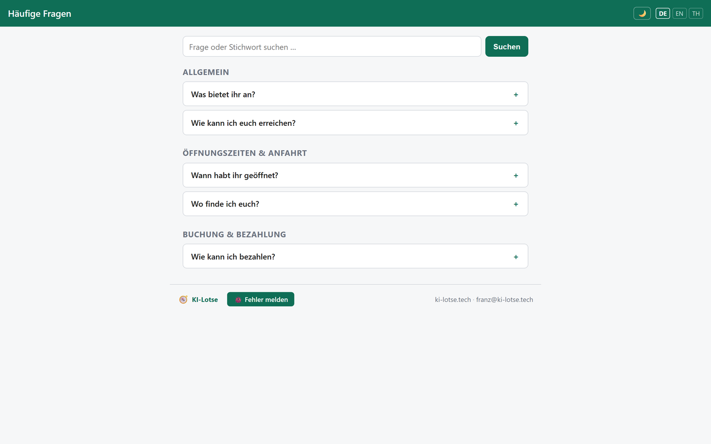 Screenshot faq — öffentliche Fragenliste mit Suche