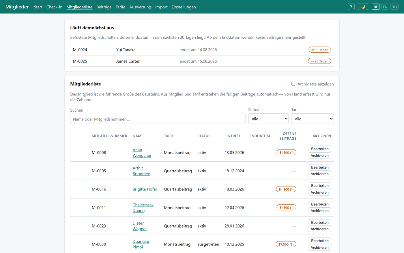 Screenshot mitglieder — Mitgliederliste