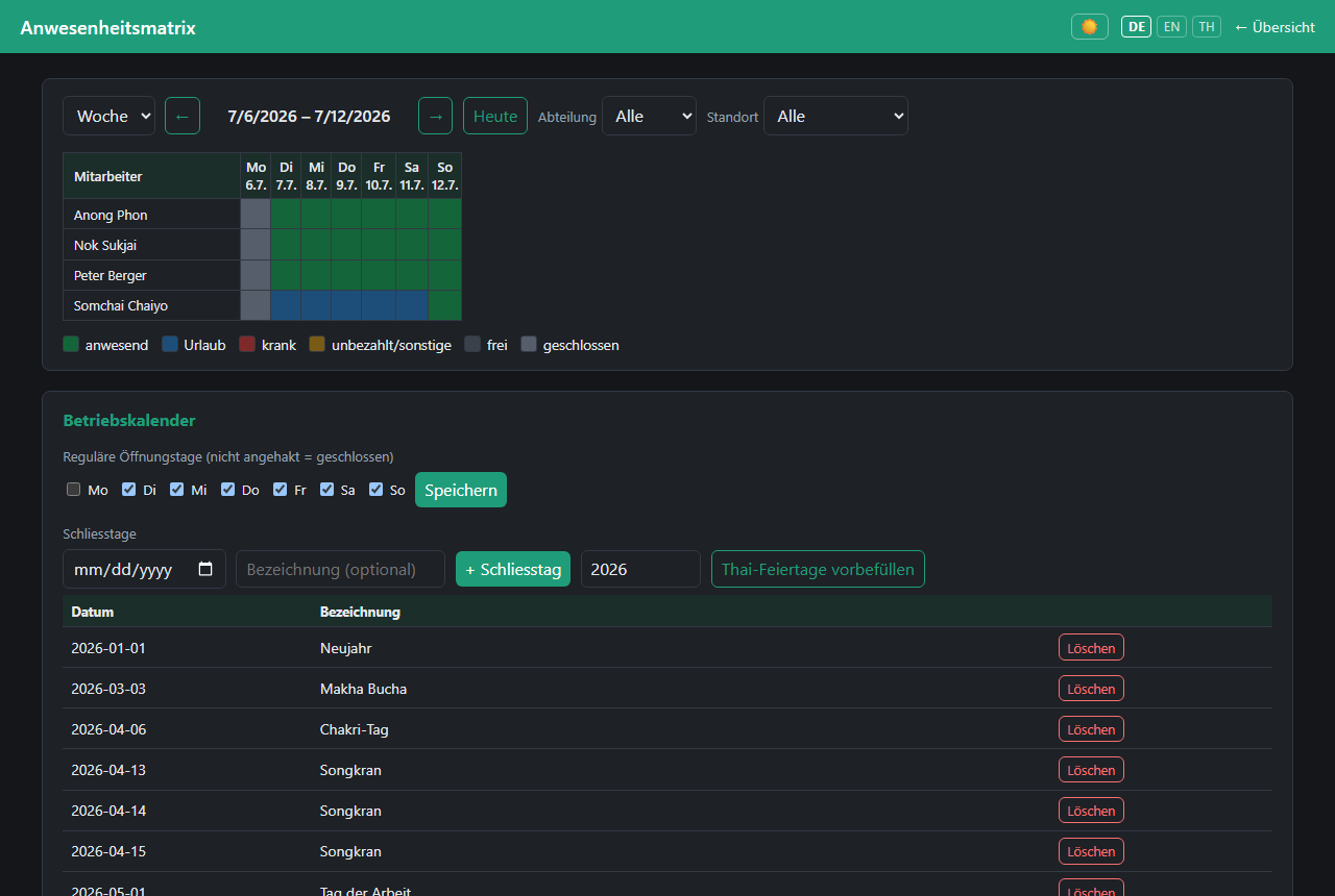 Screenshot personal — Anwesenheitsmatrix