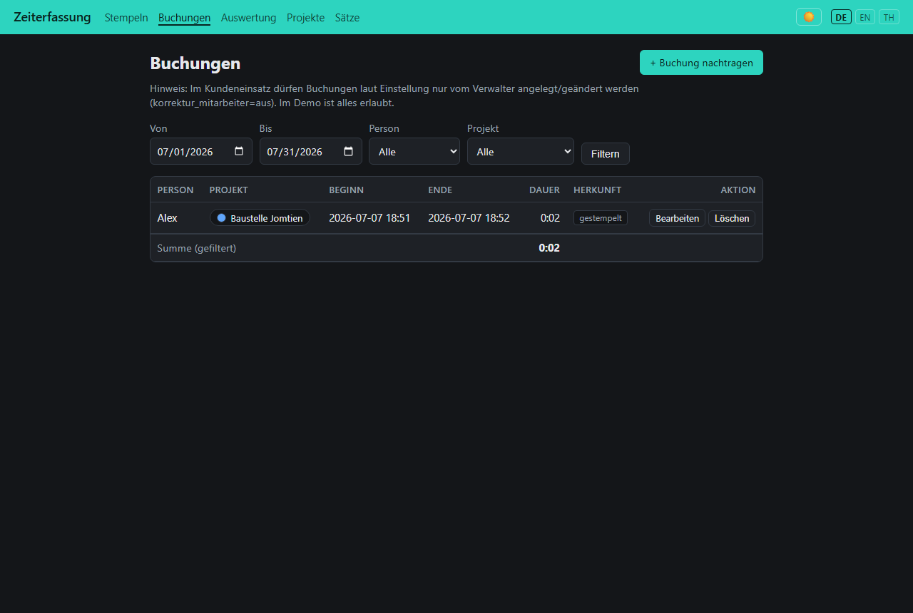 Screenshot zeiterfassung — Buchungen